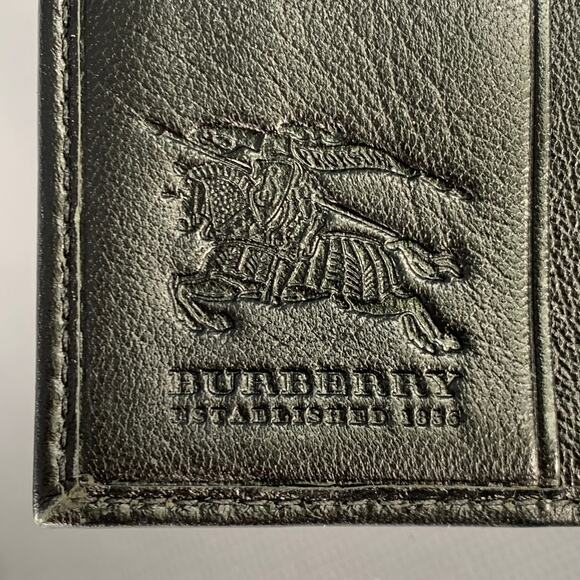 BURBERRY Black Faux Leather Check Trim Wallet - Picture 4 of 8